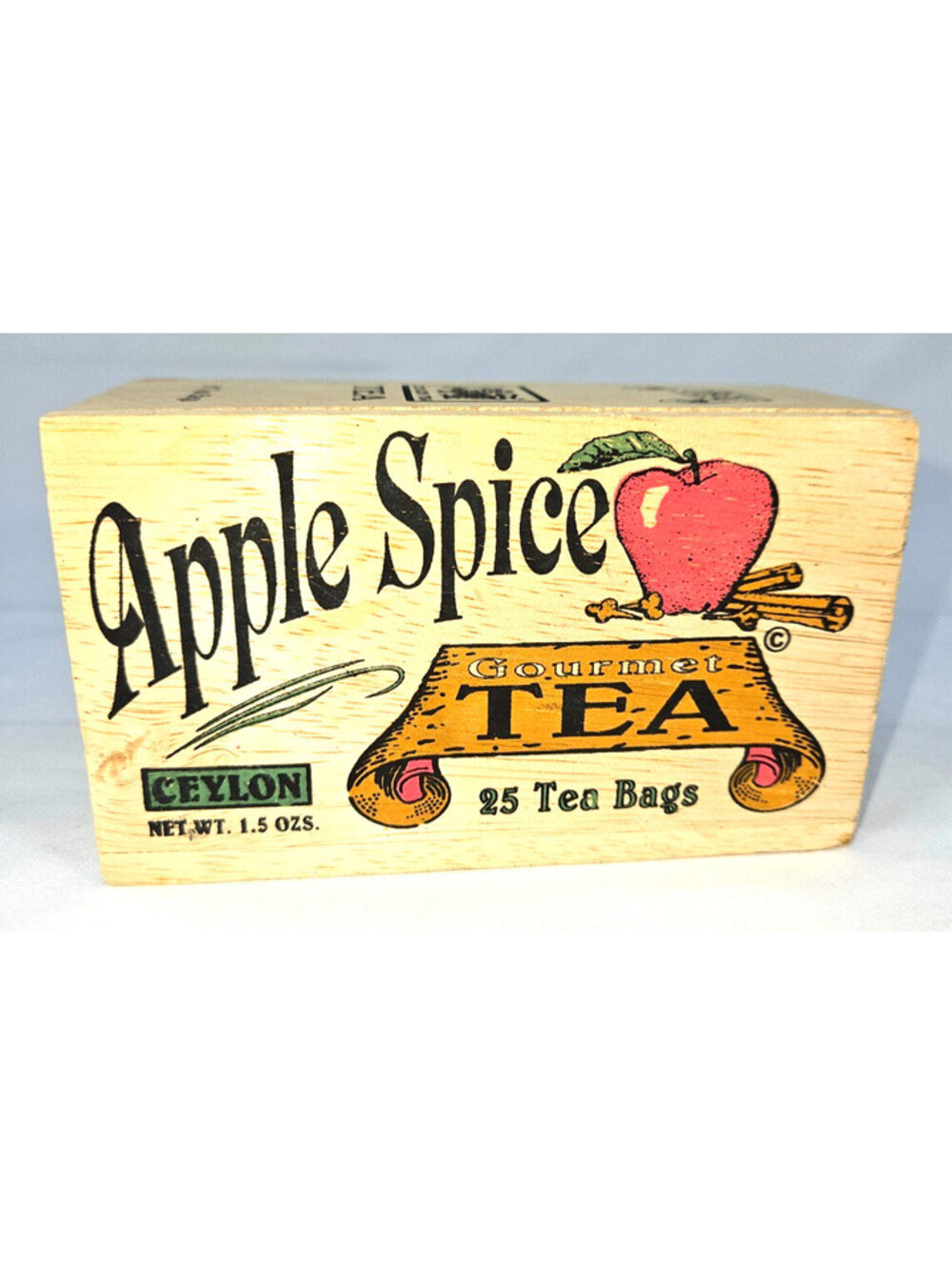 Vintage wooden box (box only) Apple Spice flavored Ceylon black tea
